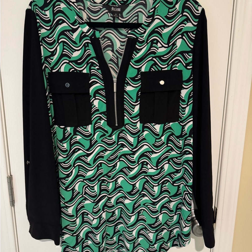 Investments Green and Black Patterned Top